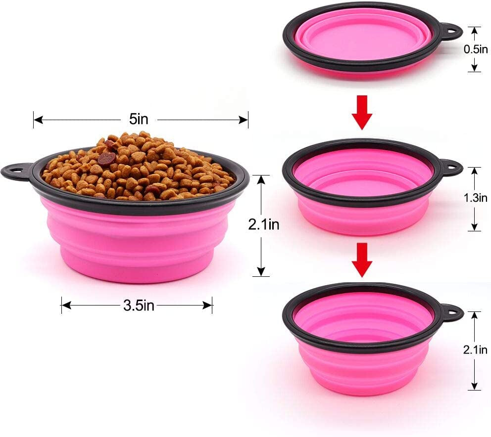 Dog Bowl Pet Collapsible Bowls, 2 Pack Collapsible Dog Water Bowls for Cats Dogs, Portable Pet Feeding Watering Dish for Walking Parking Traveling with 2 Carabiners (Small, Orange+Pink)